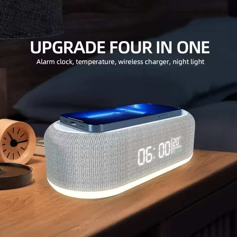 4-in-One Alarm Clock ,Wireless Charger & Night Light/Temperature