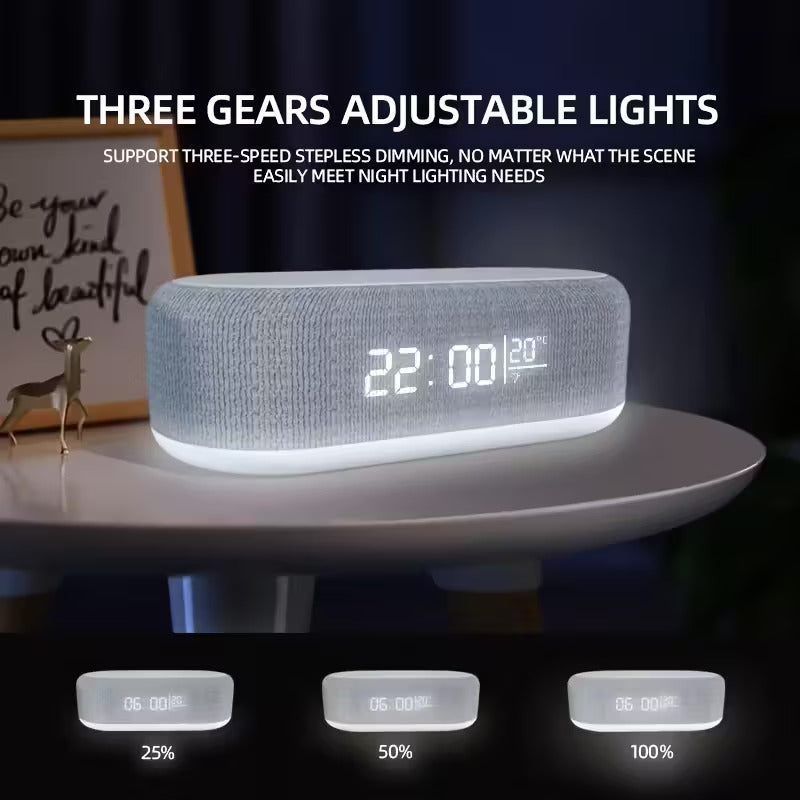 4-in-One Alarm Clock ,Wireless Charger & Night Light/Temperature