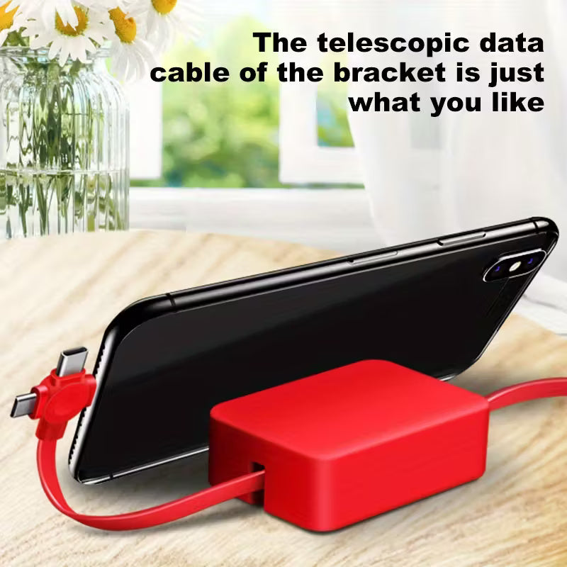 3 in 1 Retractable USB Cable & Built-in Phone Stand Charger Cable